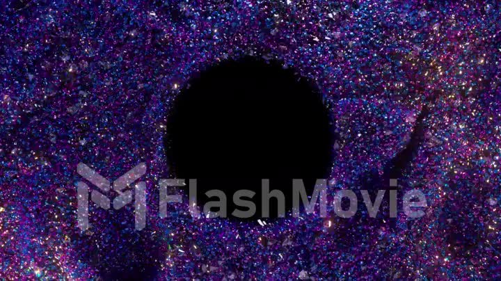 Space concept. Black hole surrounded by small gray particles. Slow motion. Abstract background. Dark matter