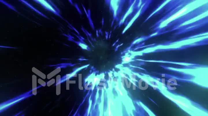 Animation with wormhole interstellar travel through a blue force field with galaxies and stars
