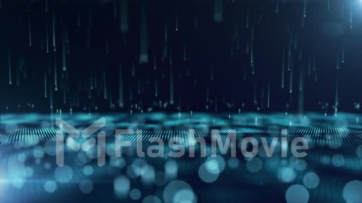 Abstract background with moving and flicker particles. Backdrop of bokeh. Animation of seamless loop.