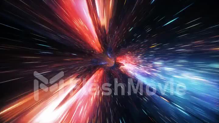 Abstract jump in space in hyperspace among stars and flying in the wormhole
