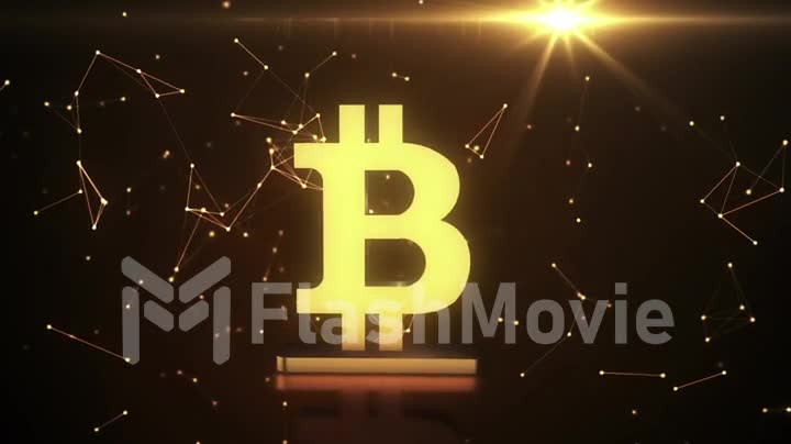 Golden symbol of bitcoin, new virtual money on various digital background