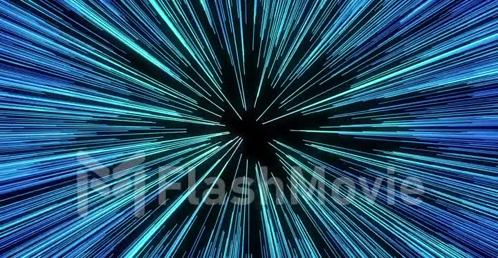 Abstract of warp or hyperspace motion in blue star trail. Exploding and expanding movement