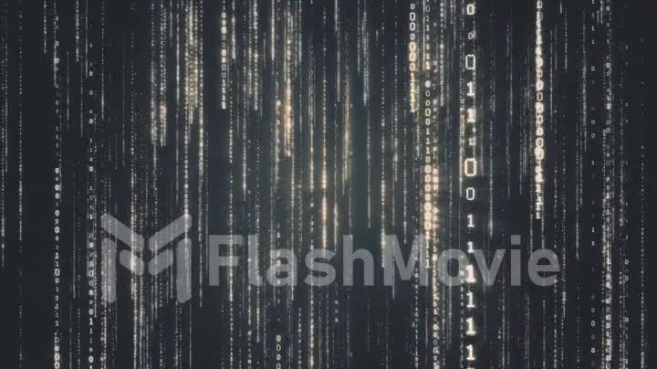 Falling binary code in the matrix style in the technological space in dark background