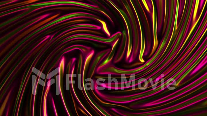 Liquid metallic pink gold surface swirls in the center. Creases and ripples on a glossy surface. Abstract background.