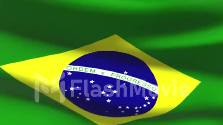 Seamless 3d animation of the Brazilian flag waves to the wind