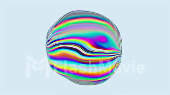 Abstract concept. A ball of liquid rainbow substance on a blue background. Surface of the ball moves and changes color