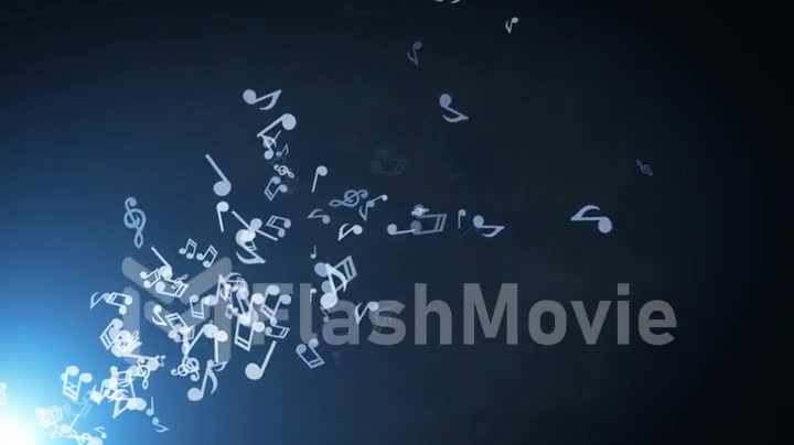 Floating musical notes on abstract background with flares