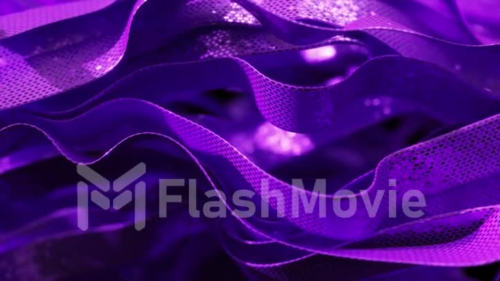 Shiny purple ribbons move quickly and slow down in space. Abstract background. Slow motion. 3d animation