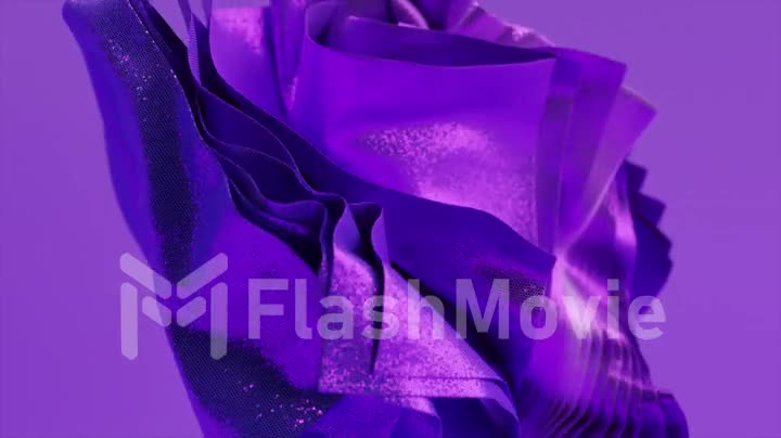 3d animation abstract background with flying rotating pieces of fabric. Drapery. Folded textile. Animated transformation