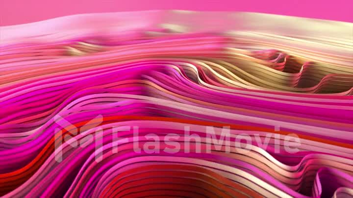 A beautiful pink fabric moves in the wind. Wave movements. Horizontal folds in the fabric. Corrugated fabric.