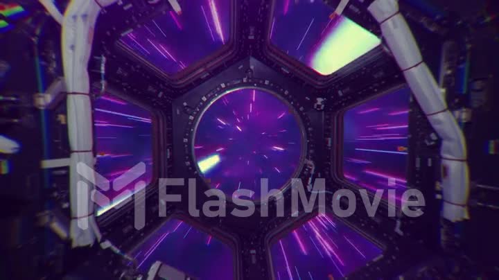 Abstract retro hyper jump in outer space on a spaceship
