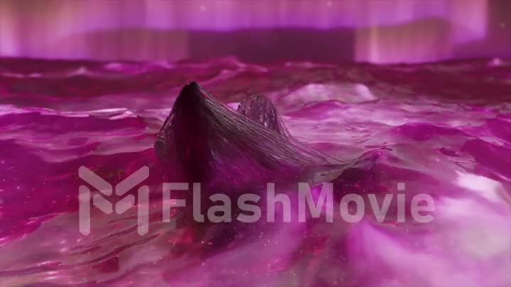 Futuristic concept. Rope man swims in purple neon space sea. Science fiction. Web. 3d animation of a seamless loop