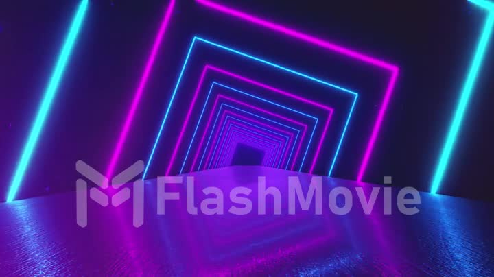 Abstract motion geometric background, glowing neon squares creating a rotating tunnel