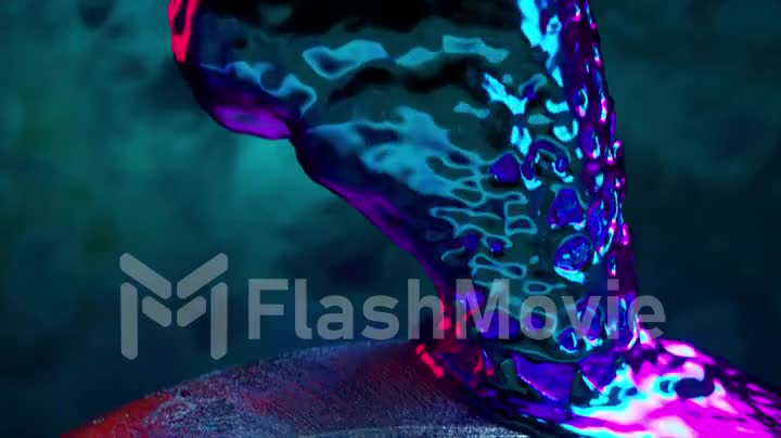The metal brain melts and spreads over the metal sphere. Blue neon color. Abstract background. 3d animation