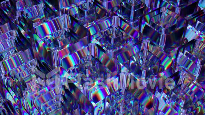 Abstract concept. Square and diamond tubes grow out of the blue diamond surface. Shape change. 3d animation