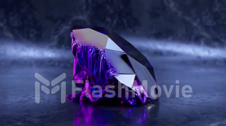 The large diamond turns into blue neon fabric on the floor. The blue fabric is inflated into a large bubble.