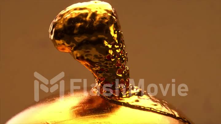Abstract concept. The gold brain melts and spreads over the gold sphere. 3d animation of seamless loop