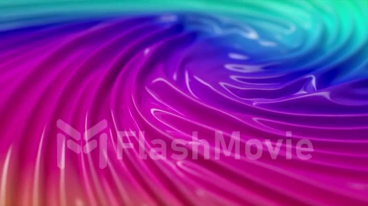 Abstract concept. Ripples and folds on a glossy iridescent surface. Liquid rainbow. Whirlpool. 3d animation