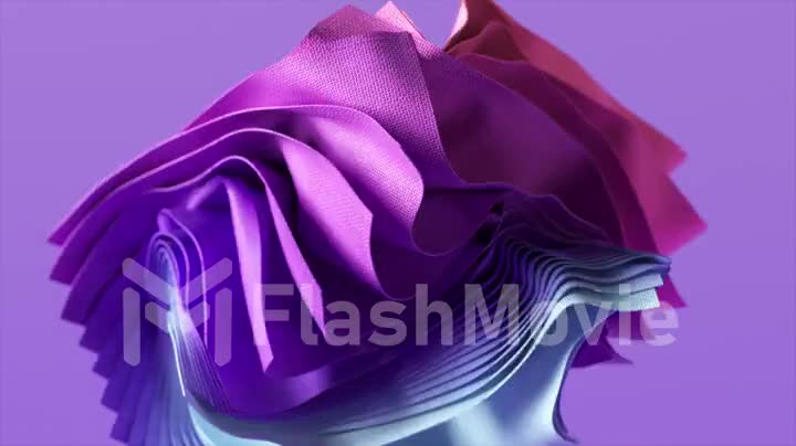 3d animation abstract background with flying rotating pieces of fabric. Drapery. Folded textile. Animated transformation