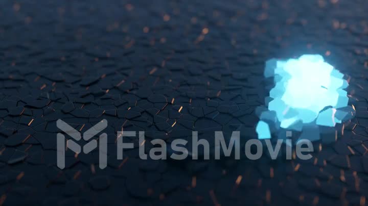 A luminous living object moves in a circle under the tile. Blue neon color. 3d animation of seamless loop