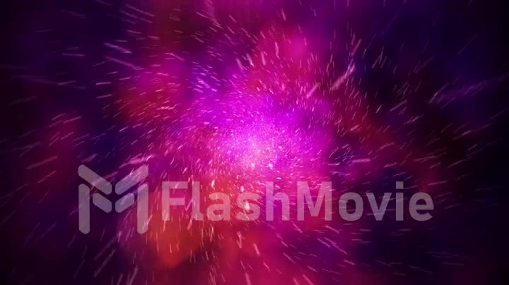 Crazy fast flight in hyperspace of space among nebulae and stars with flashes in red-violet color