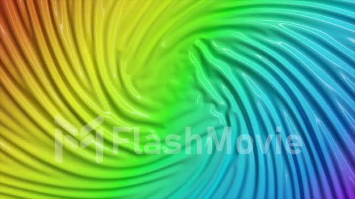 Iridescent liquid surface swirls in the center. Creases and ripples on a glossy surface. Rainbow abstract background.