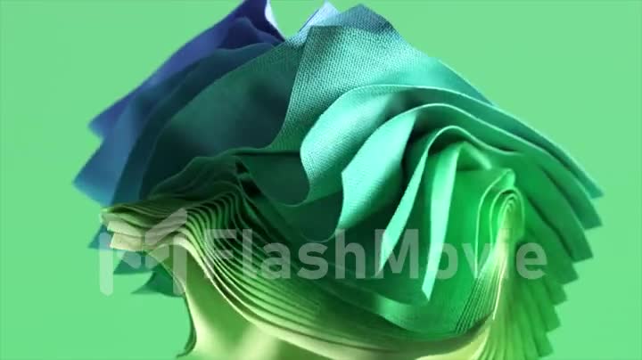 Fashion concept. Abstract background with fluttering drapery, flying folded square pieces of fabric. Green blue color
