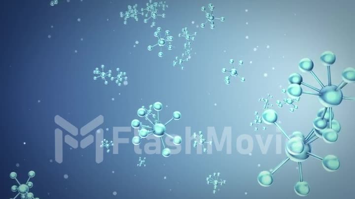 Animation falling of models molecules from glass and crystal