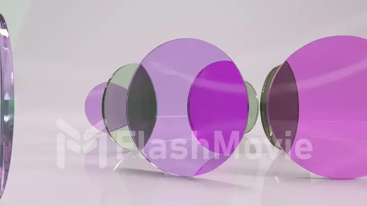 Abstract concept. Colorful translucent glass blocks spin and rotate on white background lenses. 3d illustration