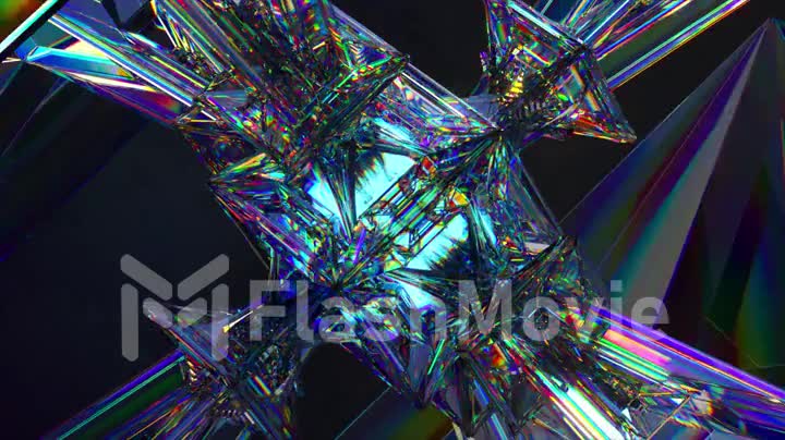 Science fiction concept. A complex technological diamond mechanism rotates. neon light. 3d animation of a seamless loop