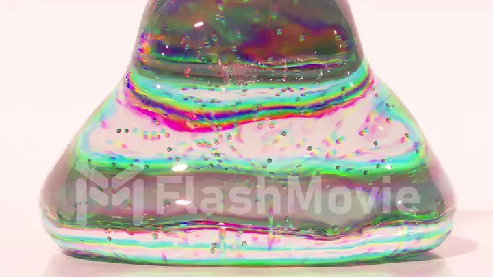 White diamond gel liquid pouring on white background. Rainbow neon color. Air bubbles. Slow motion. 3d illustration