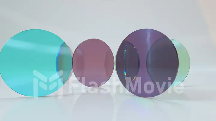 Abstract concept. Colorful translucent glass blocks spin and rotate on white background lenses. 3d illustration