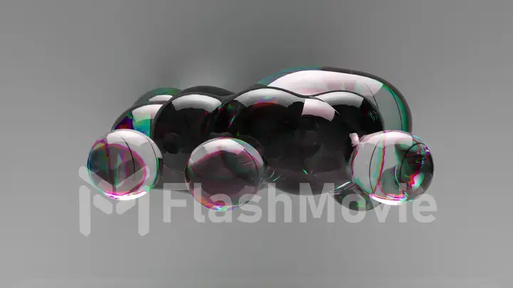 Dark liquid moves inside a transparent gel clot on an abstract background. Rainbow. Bubbles. 3d illustration