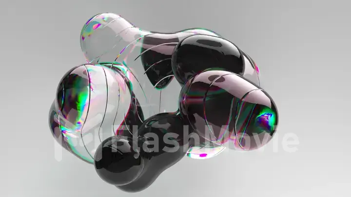 Dark liquid moves inside a transparent gel clot on an abstract background. Rainbow. Bubbles. 3d illustration