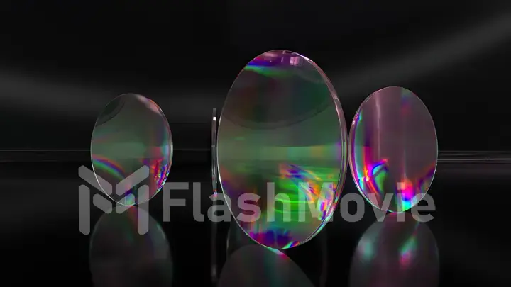 Abstract concept. Colorful translucent glass blocks spin and rotate on black background lenses. 3d illustration