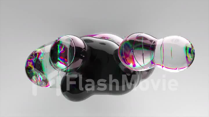 Dark liquid moves inside a transparent gel clot on an abstract background. Rainbow. Bubbles 3d animation seamless loop
