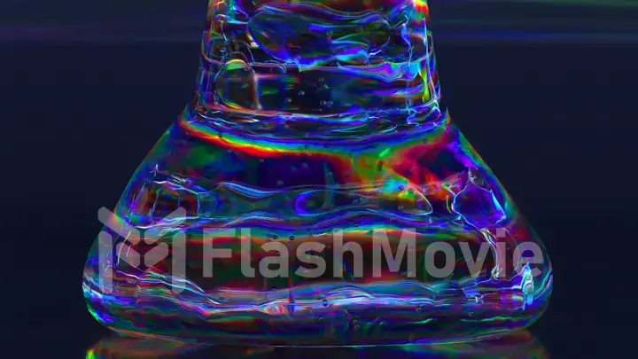 Abstract concept. Liquid gel diamond matter flows down onto a smooth glossy surface. Blue neon color. 3d illustration