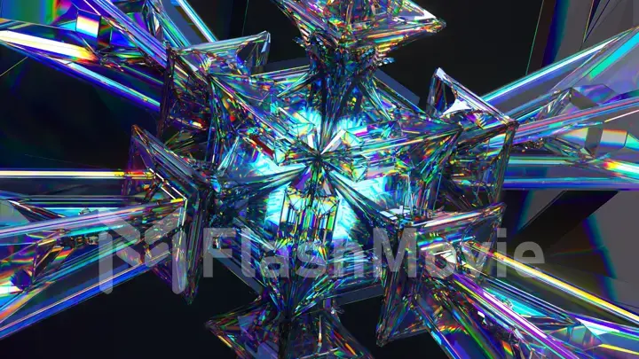 Science fiction concept. A complex technological diamond mechanism rotates. neon light. 3d illustration