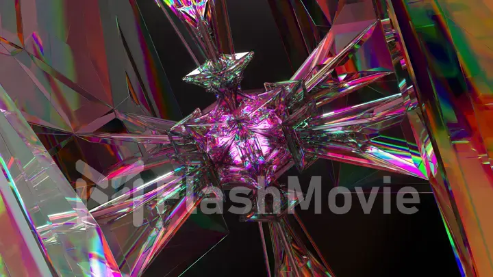 Science fiction concept. A complex technological diamond mechanism rotates. neon light. 3d illustration