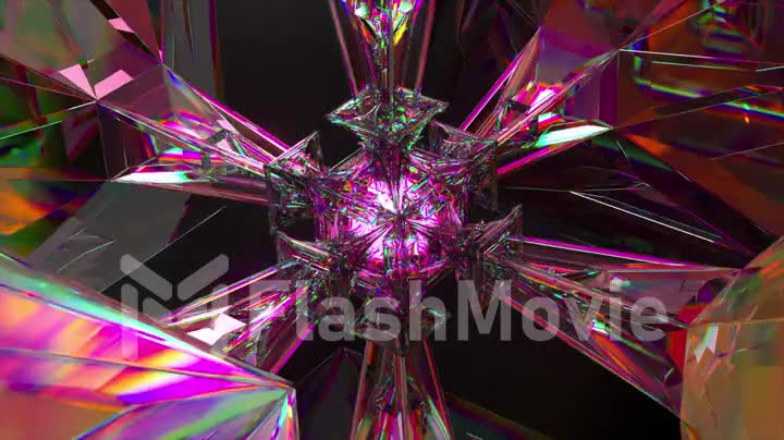 Science fiction concept. A complex technological diamond mechanism rotates. neon light. 3d animation of a seamless loop