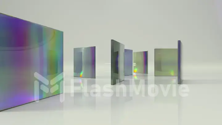 Abstract concept. Colorful translucent glass blocks spin and rotate on white background lenses. 3d illustration